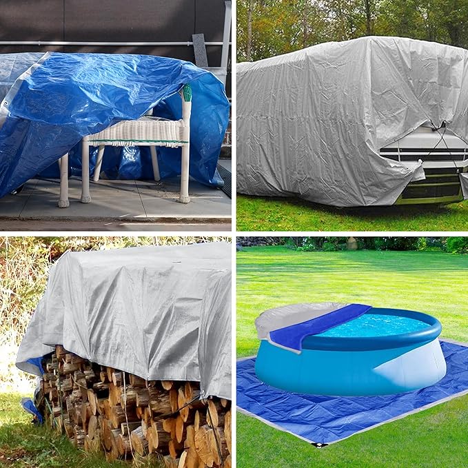 TARPAL Tarp 20x30 Feet Waterproof Large tarps 7.5mil Multipurpose Protective for Outdoors,UV Protection,Rip and Tear Proof,Poly Tarpaulin(Silver/Blue)