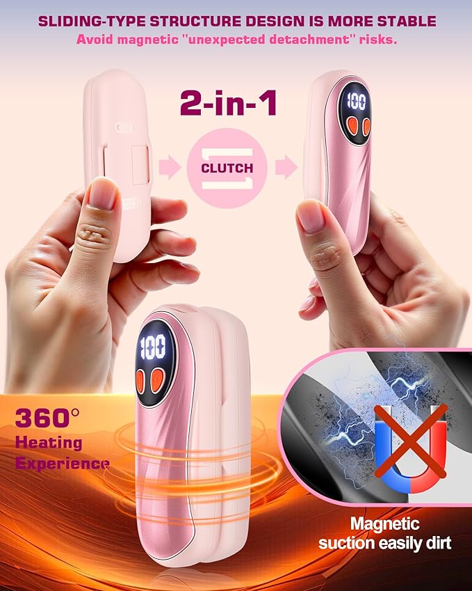 Hand Warmers Rechargeable 2 Pack, 6000mAh Electric Hand Warmers, 5-Level Heating with Battery Display, Reusable Portable Pocket Heater, Gifts for Christmas, Outdoor, Golf, Travel, Hunting, Camping