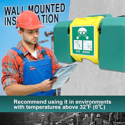 8 Gallon Eye Wash Station, Portable Eyewash Station OSHA-Approved, Wall Mounted Emergency Eyewash Station Kit with Dual Spray, First Aid Eye Wash Station for Factories, Laboratories (Blue)