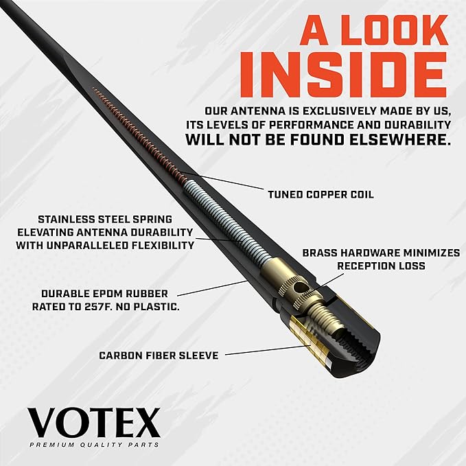 Votex - The Spartan - 13 3/4 Inch Rubber Antenna fits Harley Davidson Motorcycles - Gold Carbon Fiber Trim - Tuned Internal Copper Coil - Part Number A601-HAR-15