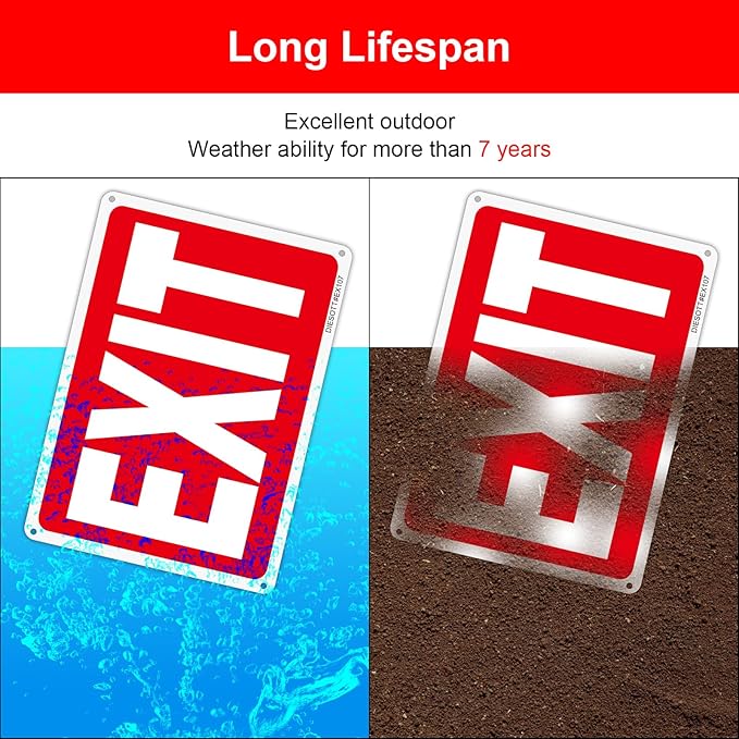 Exit Sign, 2 Pack 10x7 Inches Aluminum Exit Signs, Reflective, UV Protected, Durable, Weatherproof, Easy to Install, Indoor/Outdoor Use