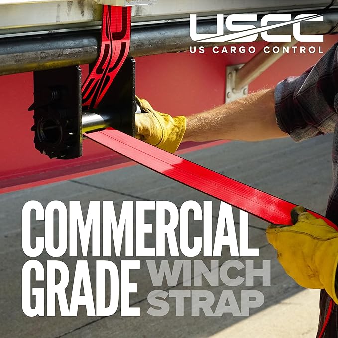 US Cargo Control 4" x 30' Winch Straps with Twisted Sewn Loops (2-Pack), 5,400 LBS Working Load Limit, Heavy Duty Flatbed Tie Downs, Red 4 Inch Straps for Flatbed Trailers and Trucks