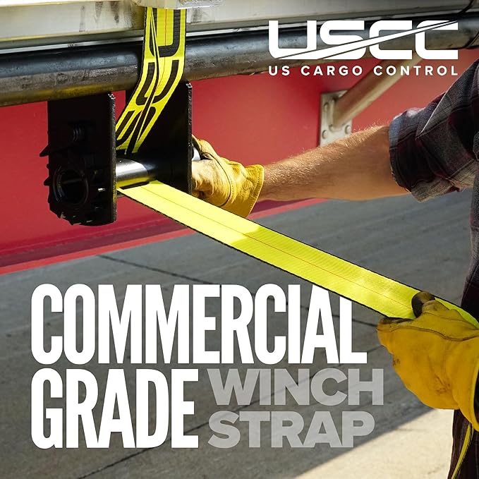 US Cargo Control 4" x 30' Winch Straps with Twisted Sewn Loops (2-Pack), 5,400 LBS Working Load Limit, Heavy Duty Flatbed Tie Downs, Yellow 4 Inch Straps for Flatbed Trailers and Trucks