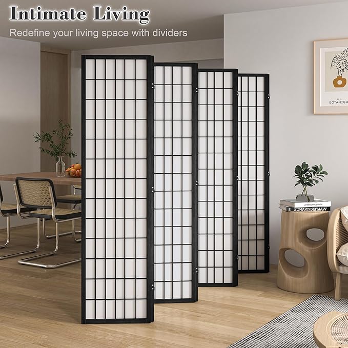 WelFurGeer 8 Panel Shoji Screen Room Divider, Folding Privacy Screens, Room Partitions and Dividers, Decorative Room Dividers, Wall Dividers for Room Separation, Japanese Room Divider for Home (Black)