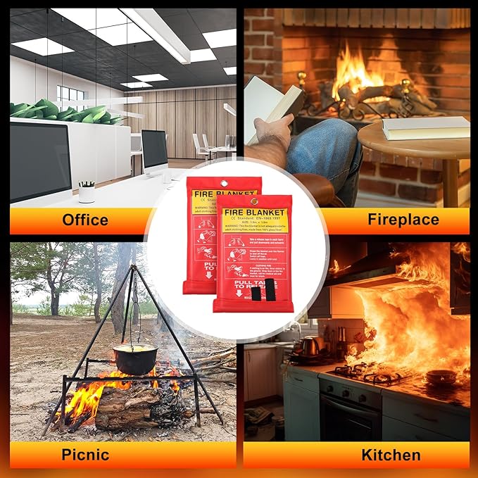 Macarrie 20 Pack Emergency Fire Blanket Bulk with Hooks and Gloves 40''x 40'' Fire Suppression Fiberglass Safety Fireproof Blanket Survival for Kitchen Home Camping Warehouse Donation Supplies