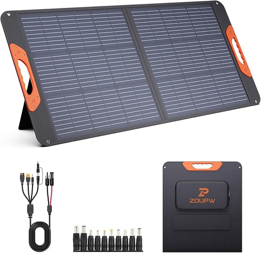 100W Portable Solar Panel,Camping Essentials, 20V ETFE Foldable Solar Charger for Power Station,QC3.0 USB-A &Type-C Output,23.5% High Efficiency IP67 Waterproof for Camping RV Offgrid Living