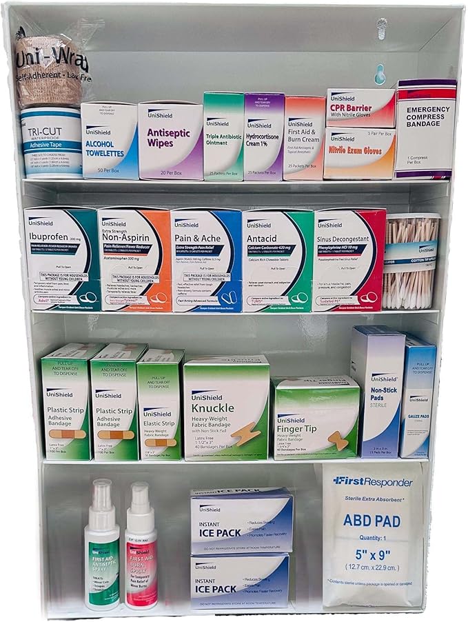 Restaurant Metal First Aid Cabinet, Wall Mountable (Class A with Tablets, 4 Shelf)