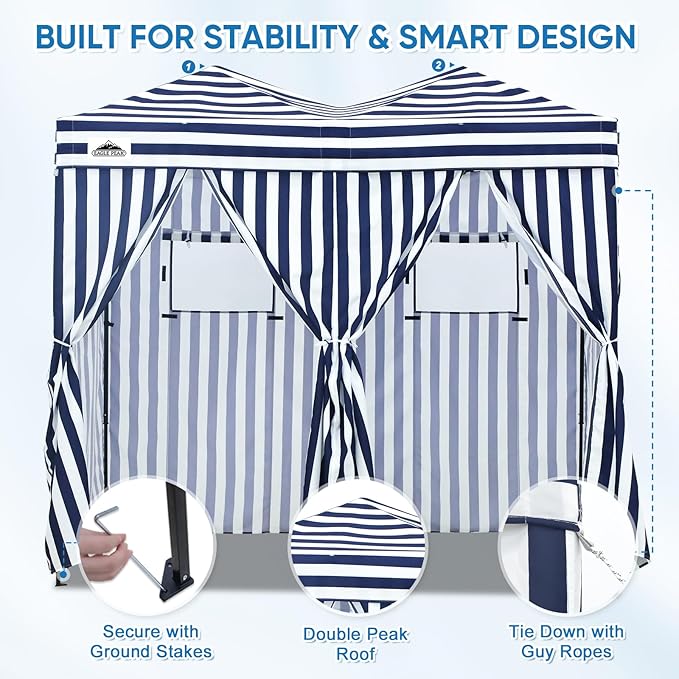 EAGLE PEAK Outdoor Changing Room 8x4, 2 Room Pop Up Portable Changing Room, Sun Shelter, Pop Up Changing Tent for Beach or Pool,Portable Dressing Room for Photoshoots (White/Blue)