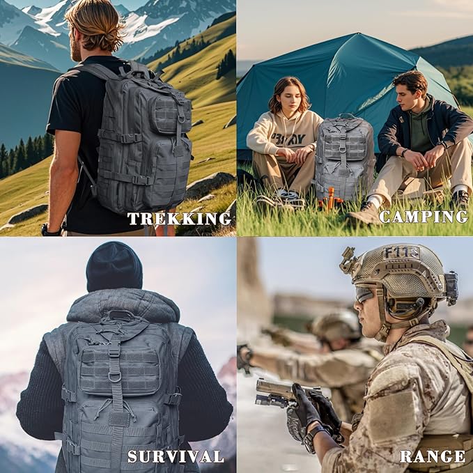 40L Military Tactical Backpack for Men, Tactical Laptop Backpack with Molle Waterproof, Army 3 Days Assault Pack & Bug Out Bag for Hiking (09-Gray)