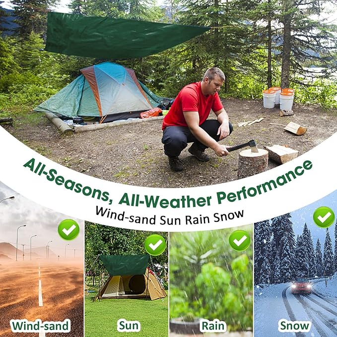 Heavy Duty Double-Sided Waterproof Poly Tarp 6x8 Feet 8mil Thick Polyethylene Tarps, Perfect for Outdoor Use, Plastic Cover & Mat for Tent Camping Storage Boat Bikes Vehicles, 2 Pack