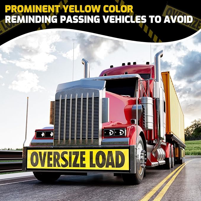 2 Pack Oversize Load Signs for Trucks, 18" x 84" Wide Load Heavy Duty Mesh Flags Banner with Bungee Cord & Hook, Oversized Load Sign Warning Flatbed Trailer for Escort Vehicles, Car, Yellow and Black