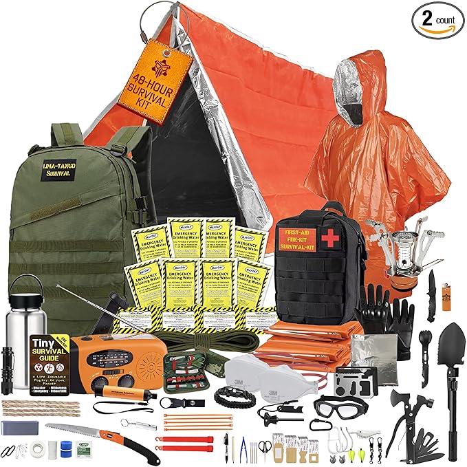 48 Hour Survival Kit - 228 Pieces Survival Gear and Supplies, 45L Go Bag Emergency Backpack, First Aid, Water Filter, Food, Tools, Tent, Camping Essentials, Emergency Preparedness - The Solo