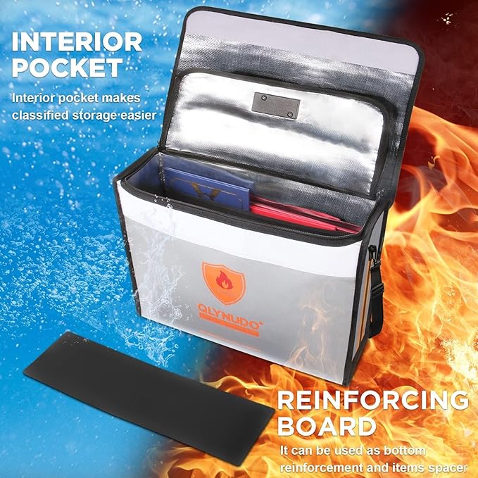 Fireproof Document Bag with TSA Lock - 17x12x5.5" Extra Large Fireproof Box for Documents, Reinforced Bottom File Organizer for 3-Ring Binders, Waterproof Emergency Grab-and-Go Home Safe