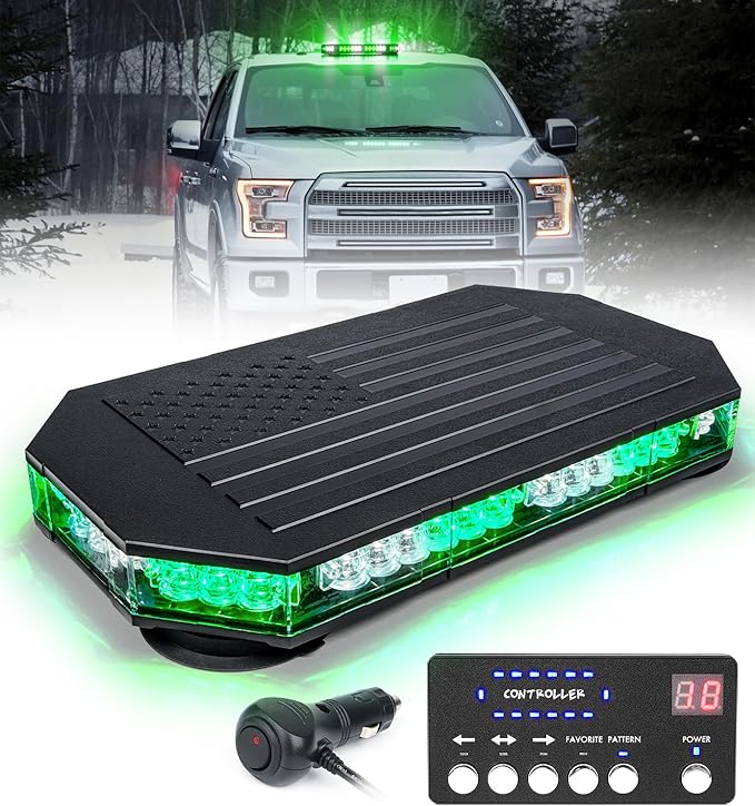 LUMENIX Rooftop Strobe Beacon Lights White Green LED Emergency Flashing Warning Caution Traffic Light Bar for Law Enforcement POV Vehicles Snowplow Trucks - American Flag Pattern | Patented Design