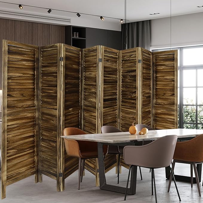 ECOMEX 8 Panel Wood Room Divider 5.6ft.Tall Folding Privacy Screen Panels, Panel Reinforced Room Divider Wall, Divider for Room Separation, Partition Room dividers (Dark Brown)