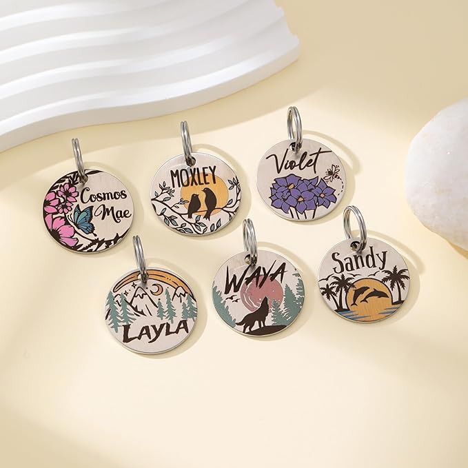 Colorful Dog Tags Personalized, Engraved Dog Tags with Colored Printing for Pets, Dog Name tag with deep Engraving, Custom pet ID Tags, Customizable cat Collar Holder tag (Wolf)