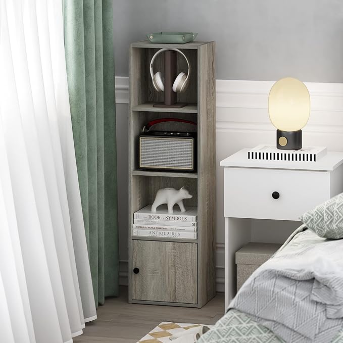 Furinno Luder Shelf Bookcase with 1 Door Storage Cabinet, French Oak