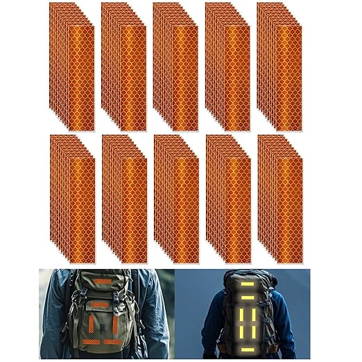 Non Fading Orange Reflective Stickers 1 inch X 4 inch, Outdoor Waterproof High Visibility Warning Safety Adhesive Reflector Tape (100 Pcs)