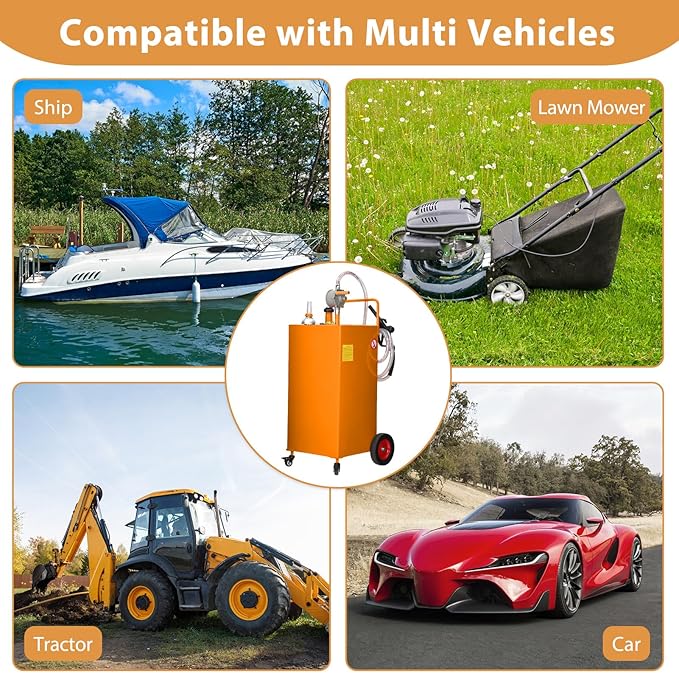Upgraded 35 Gallon Fuel Caddy, Manual Hand Pump & Easy-Roll Wheels, Heavy-Duty UV-Resistant Steel Tank for Gas & Diesel, Portable Fuel Storage for Tractors, Mowers, Boats