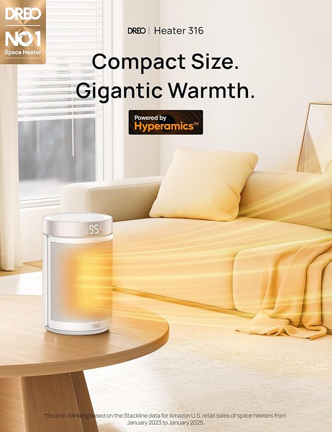 Dreo Space Heater, Portable Electric Heaters for Indoor Use with Thermostat and Remote, 2024 Upgraded, Digital Display, 12H Timer, 5 Mode, 1500W PTC Ceramic Fast Safety Heat for Office Bedroom Home