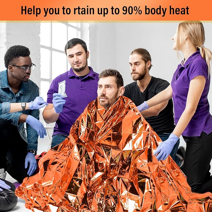Chumia Emergency Thermal Blanket Bulk 83 x 63 Gigantic Foil Space Blanket Survival Reflective Accessories Gift for Homeless Camping Gear First Aid Hiking Outdoor