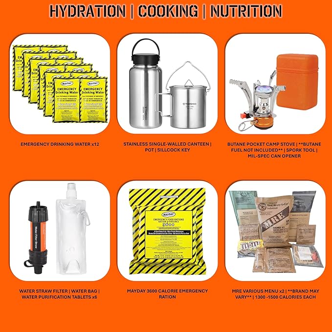72 Hour Survival Kit - 291 Pieces Survival Gear and Supplies - 45L Go Bag Emergency Backpack, First Aid, Water Filter, Tools, Tent, Camping Essentials, Emergency Preparedness - The Alpha