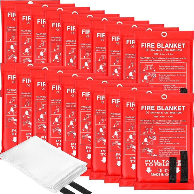 Macarrie 20 Pack 39” x 39” Fire Blanket Emergency for Home and Kitchen Safety Suppression Blanket Fiberglass Fireproof Survival for Fireplace Car Office Camping (Red)