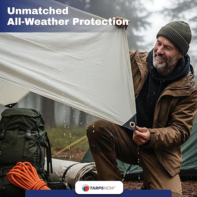 Tarps Now 20x30 Feet Fire Retardant Poly Tarp |12 MIL Heavy Duty Waterproof Cover |Rip and Tear Proof Plastic Tarp with Rustproof Aluminum Grommets & Reinforced Edges |Ideal for Camping - White