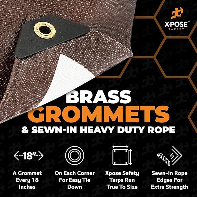 xpose safety 15' x 15' Brown/White Ultra Heavy Duty Tarp - 20 Mil Tarps Heavy Duty Waterproof 15x15 - Extra Large Tarp,Waterproof Tarp Cover Rain Camping,Tent Tarp,UV Protection,Reinforced Corners