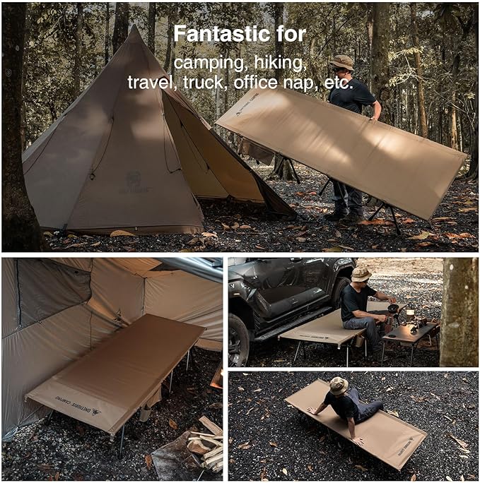 ONETIGRIS SUPRATIROS Extra Large Camping Cot, Height Adjustable Oversized Sleeping Cot with Extending Legs for Camping, Car Trips, Truck, Beach, Office Nap, Sturdy Supports Up to 400lbs