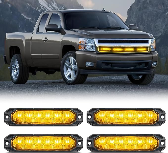 Nilight 4PCS 6LED Amber Emergency Strobe lights 12V 24V Surface Mount Flashing Warning Hazard Light Ultra Slim Sync Feature Grille for Cars Trucks Van Off Road Vehicles SUV