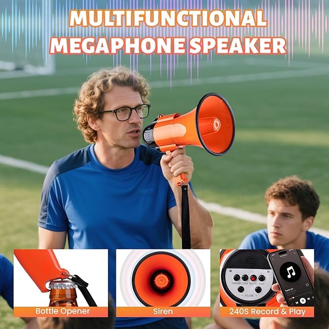 30 Watt Power Portable Megaphone Bullhorn Speaker Voice, Siren/Alarm and 240S Recording with Volume Control and Strap