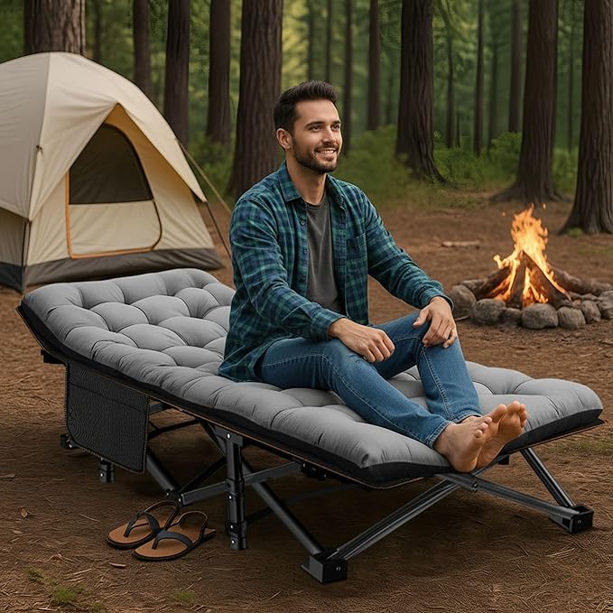 ABORON Camping Cot for Adult 28" Extra Wide, Heavy-Duty 1200D Oxford Cot for Sleeping, Portable Folding Camp Bed with Mat & Carry Bag