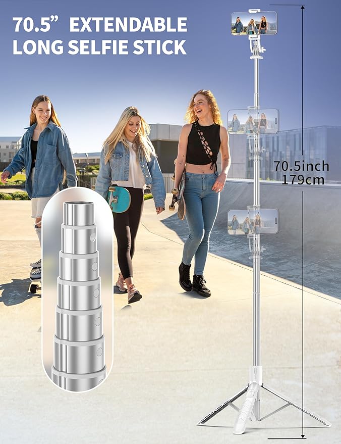 71" Selfie Stick, Smartphone Tripod Stand All-in-1 with Remote, Travel Tripod for iPhone, Extendable Cell Phone Tripods for Selfie/Video Recording/Photo/Live Stream/Vlog