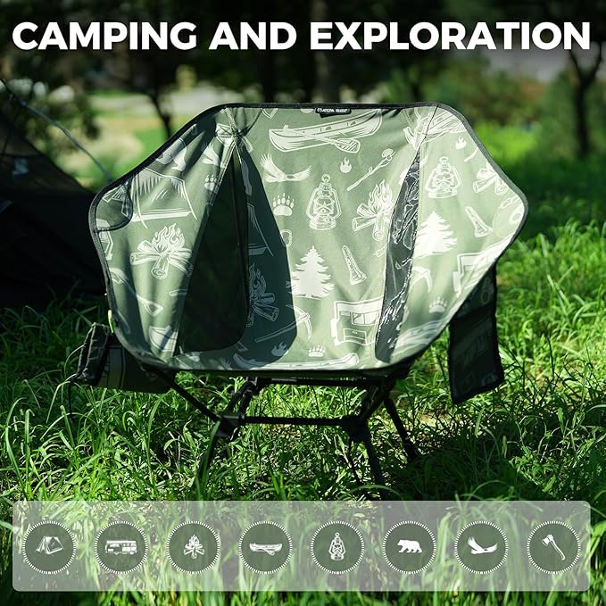 ATEPA UFO3.0 Backpacking Camping Chair, Ultralight Extra Wide Comfortable Folding Chairs Heavy Duty Portable Hexagon Ergonomic Height Adjustable Seat with Anti-Sinking Feet for Hiking, Forestcamp