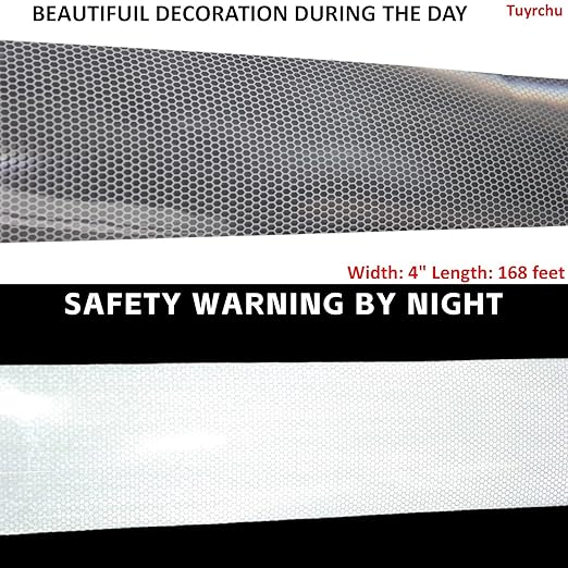 Non Fading Silver Reflective Tape 4 inch Wide, Outdoor Waterproof Safety Adhesive Stickers, High Visibility Industrial Marking Tape (168 feet)