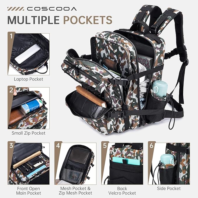 Tactical Military Backpack for Man, 45L Waterproof Army Pack Rucksack Hiking Laptop Backpack 3 Day Bug Out Bag, Includes Two Flags and Two Carabiner Camouflage