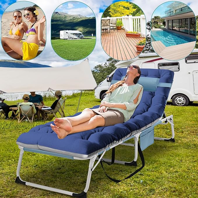 ABORON Patio Lounge Chair, Folding Guest Bed Cot for Adults, 500LB Heavy-Duty Capacity, Portable Extra Bed with Comfort Mat, Quick Fold Design for Indoor Guest Stays & Temporary Use