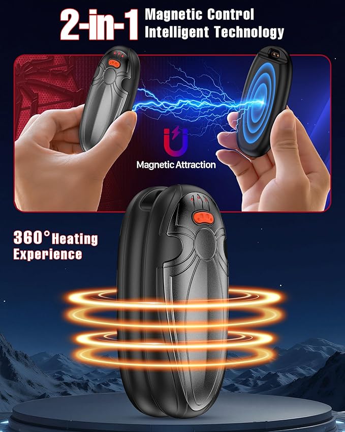 Hand Warmers Rechargerable 2 Pack - 14000mAh Electric AI Handwarmers with Charging Case, Magnetic 2 in 1 Pocket Heater, Stocking Stuffers, Gifts for Women/Christmas/Golf/Camping Accessories