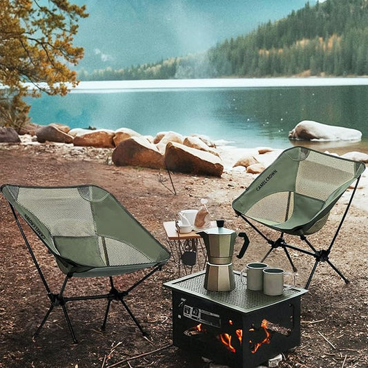 CAMEL CROWN Portable Camping Chair Lightweight Compact Folding Chair Mesh for Outdoor Camp Travel Beach Picnic Festival Hiking Backpacking Army Green 2 Pack