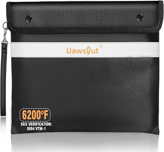 Fireproof Document Bag - 6200°F Important Document Bags with Zipper, Water Resistant Fire Proof Money Bags for Cash, Cell Phone, Tablet, Credit Card,Passport and Valuables (14.2"x11.2", Black)
