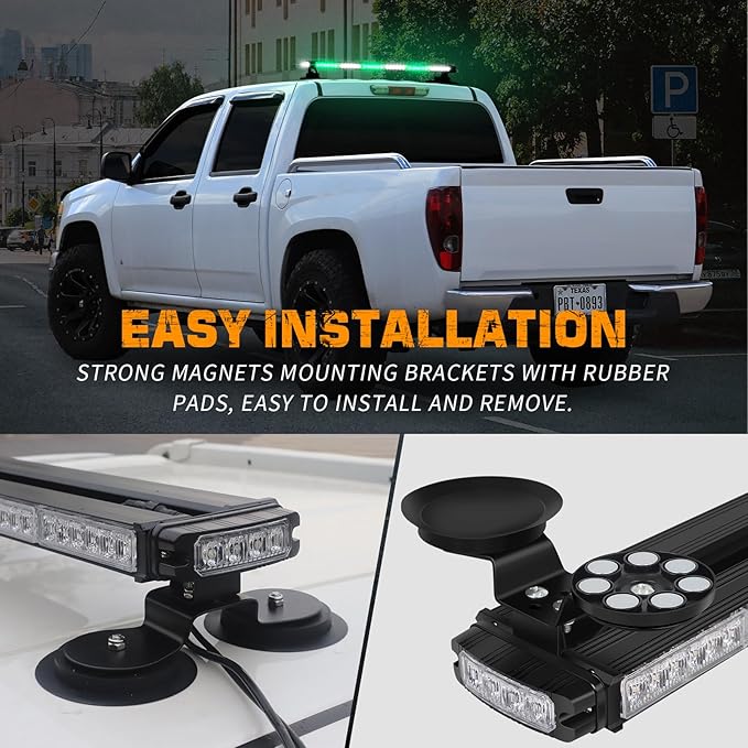 XRIDONSEN 28.4" 80 LED Green White Roof Emergency Light Bar Top Firefighter Lights Warning Flashing Safety Beacon Double Side Magnetic First Responder Strobe Lights for Vehicles Fire POV Trucks