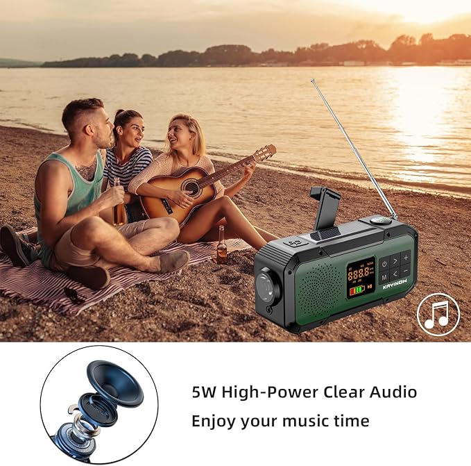 NOAA Weather Radio AM/FM,Portable 2000mAh Rechargeable Battery Operated with USB-C/Hand Crank/Solar Charging,Bluetooth Connectivity,Built-in Light, SOS Alert,Ideal for Camping,Hurricane and Storm Use