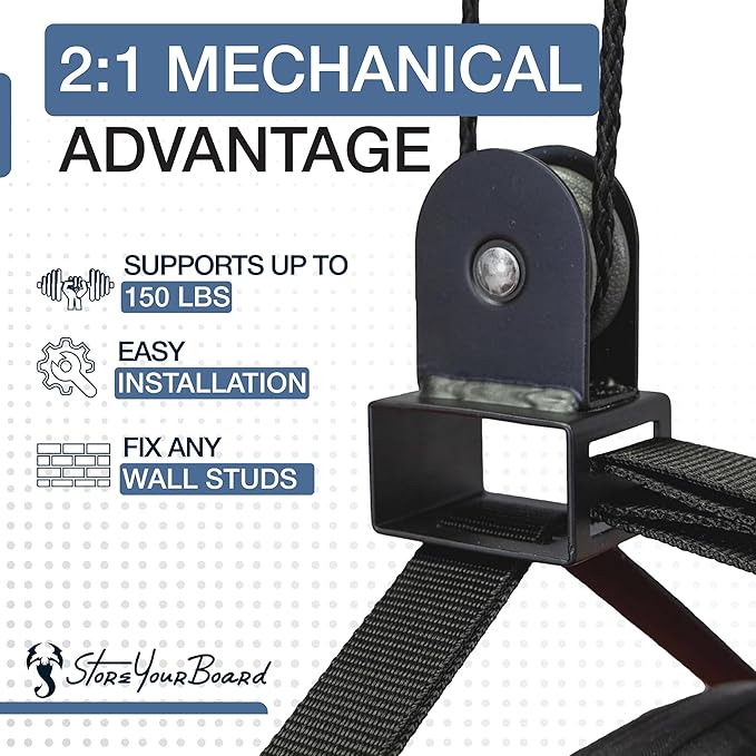 StoreYourBoard Cargo Box Pulley System – Heavy-Duty Garage Hoist Lift for Rooftop Carriers – Garage Storage & Garage Organization Ceiling Hoist with Pulley – Holds 150 lbs - Fits 10-14 ft Ceilings