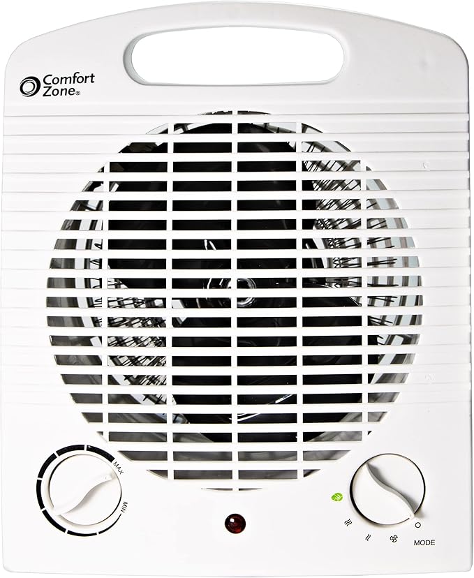 Comfort Zone CZ35E 1,500-Watt Fan-Forced Electric Portable Heater with Adjustable Thermostat, Built-in Overheat Sensor, Safety Tip-Over Switch, and Heat Resistant Housing, White