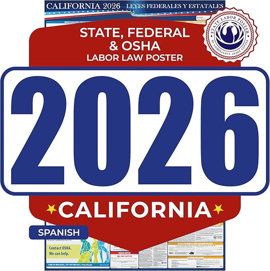 2026 California State and Federal Labor Law Poster - Spanish Version - OSHA Workplace Compliant - Mandatory Regulations Posting for Employees - All-In-One Required Compliance Posting 17" x 40" Laminated (Spanish)