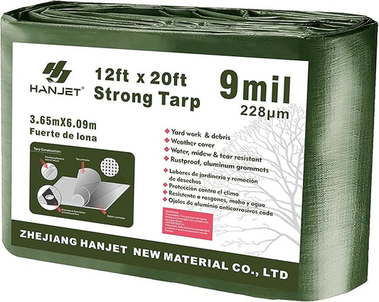 Thick Camping Tarp 12' x 20' 9-mil Shelter Waterproof Tarps for Boat Pool Green