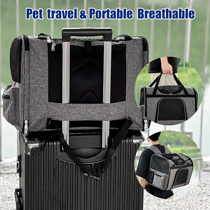 pet Bag Multi Purpose pet Bag Collapsible Portable for Dog cat go Out Traveling Carrier Backpack for Secret Adventures Cat and Dog (Grey, L:20.1"X12.6"X16.1")