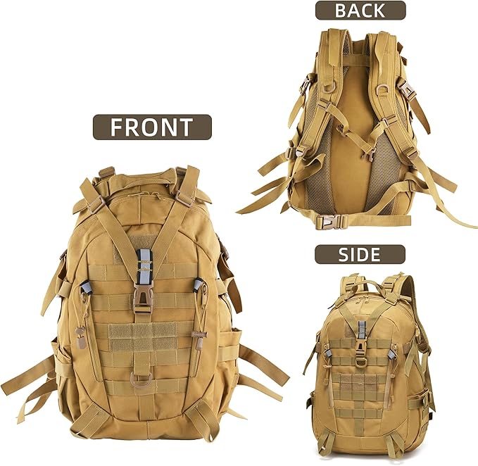 aiGear Tactical Backpack for Men, 25L Military Backpack, 3-Day Bug Out Bag for Camping Hiking Hunting with Molle System Army Daypack (25L Khaki)