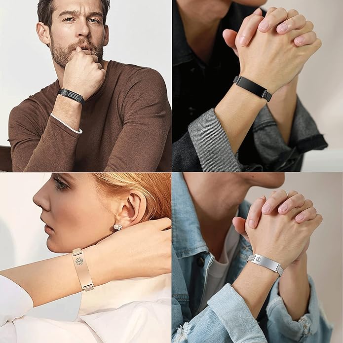 VNOX Medical Alert Bracelets for Men & Women Kids with Free Engraving Adjustable Stainless Steel Mesh Emergency Medical ID Bracelets Wristband